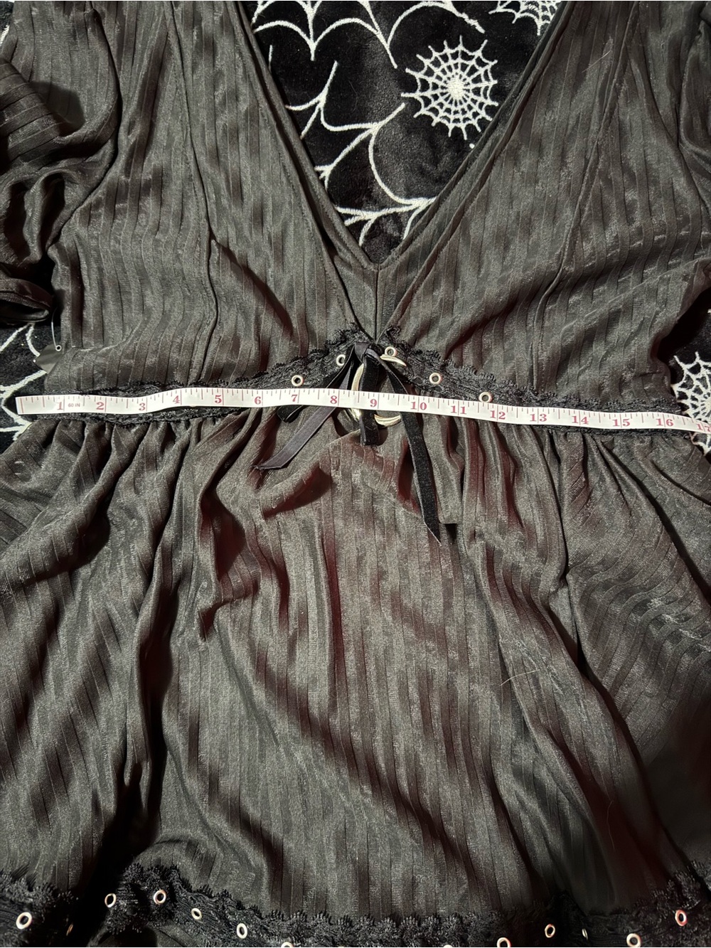 Black Mini Dress with Eyelet Details - Picture 7 of 9